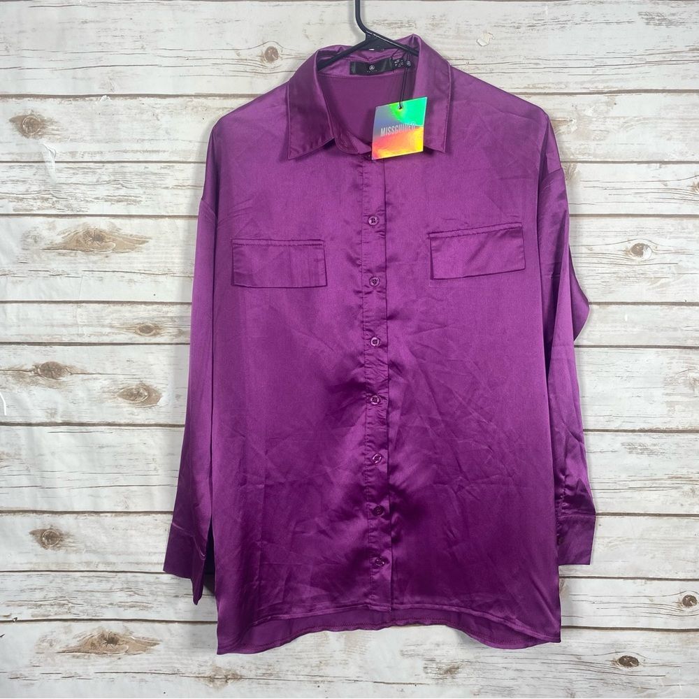 Missguided Women’s Petite Purple Long Sleeve Button Down Dress‎ Shirt Size 2